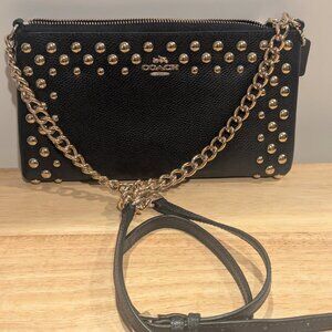 Coach Leather Slim Crossbody Bag with Gold Studs and Hardware-Midnight